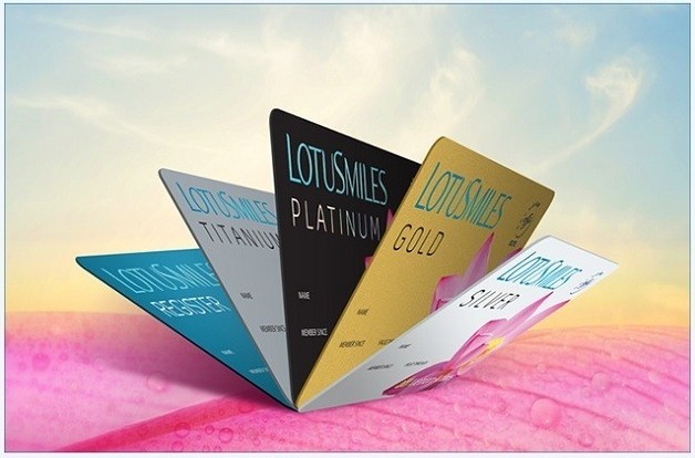 Lotusmiles loyalty cards fanned out: Register, Silver, Gold, Platinum and Titanium