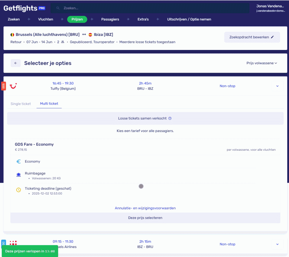 multiticket brand fare selection fr
