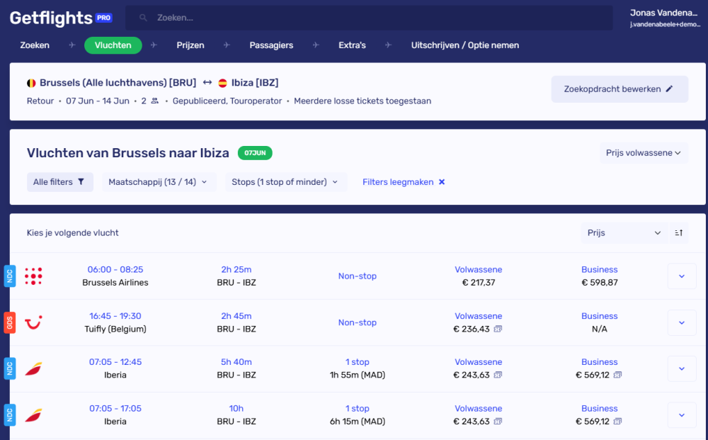 multiticket search IBZ heen