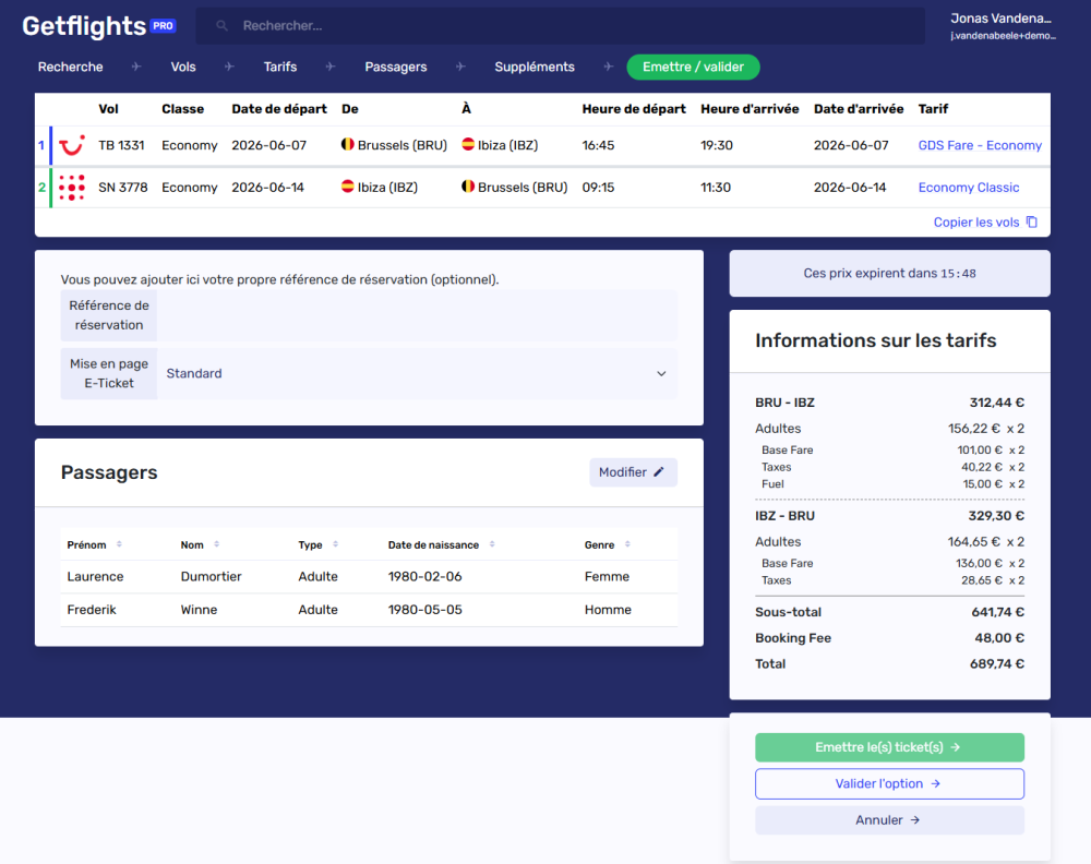 multiticket overzicht en uitschrijven fr emettre