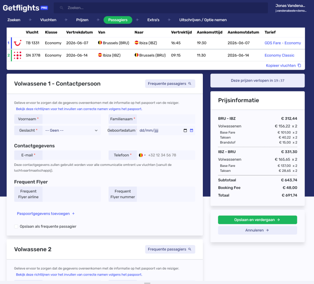 multiticket IBZ overzicht namen en prijs en vluchten